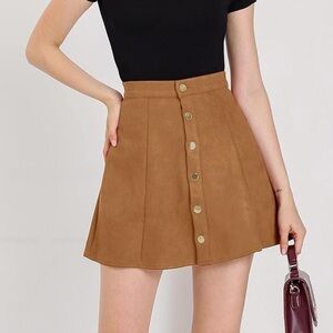Elegant Tan Button-Up Skirt